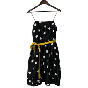 Jessica Howard Navy Polka Dot Dress Size 10 Yellow Belt Fit Flare Retro Cocktail